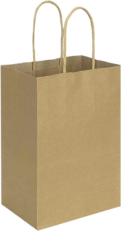 100 Pack 5.25″x3.25×8″ Brown Small Paper Bags with Handles Bulk, Gift Paper Bags