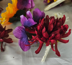 Fall Wedding Bouquet Set, Roses, Sunflowers, Purple, Yellow, Maroon