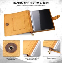 Robrasim Brown Leather Self-Adhesive Photo Album, 9.6×9.6×1.3 in, Holds 3×5, …