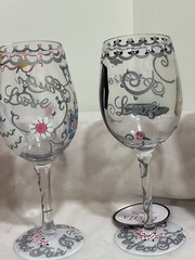 Lolita Hand-Painted Wedding Wine Glasses – Bride & Groom Pair w/ Original Boxes.