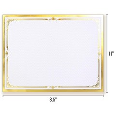Award Certificate Papers, 50 Sheets Blank Gold Foil Border gold