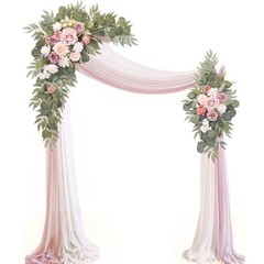 Artificial Wedding Arch Flower Kit with Chiffon Drapes Dusty Rose Champagne