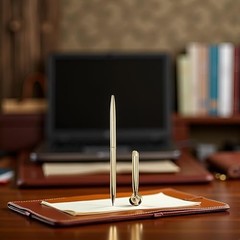 Gold Pen & Pen Stand Round Pen Holder Signing Set – Metal Attached Desk