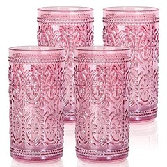 Drinking Highball Beverage Glass Cup, Vintage Drinking Glasses, 12oz Pink