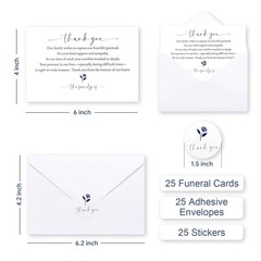 Thank You cards for Funeral with Envelopes Message Inside, 25 Pack 4×6 Inch