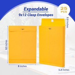 9×12 Expanding Manila Envelopes with Clasp 25 Pack, Goefun 180 GSM Heavyweigh…
