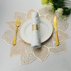 Gold Round Placemats for Dining Table Set of 6 Pressed 6Pcs, A5/Hibiscus/Gold
