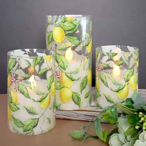 Lemon Glass Flameless Candles with Remote Timer Battery Lemon Tree Design