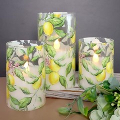 Lemon Glass Flameless Candles with Remote Timer Battery Lemon Tree Design
