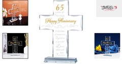 65th Anniversary Glass Cross Keepsake for Parents, A Timeless Gift of Love