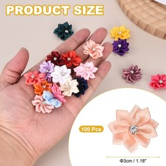 100 Pcs Ribbon Flowers, 1.2 in Fabric Flowers with Rhinestones, Light Pink
