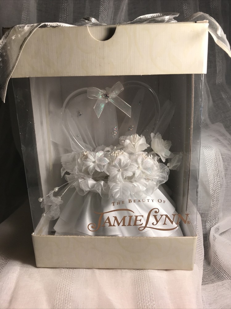Unique Wedding Cake Topper Clear Heart White Flowers Bow Pearls Battery Light