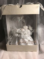 Unique Wedding Cake Topper Clear Heart White Flowers Bow Pearls Battery Light