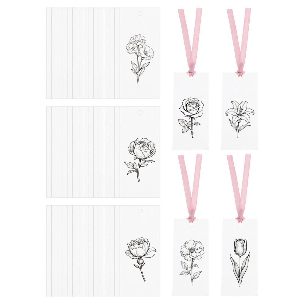 50Pack Blank Place Card with Pink Ribbon, 3.54 x 1.57 Inch, White
