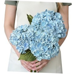 3 Pcs Real Touch Hydrangea Artificial Flowers, Pet-Safe 3D Latex Blue