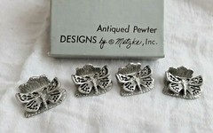 4 BUTTERFLY PEWTER VTG 1975 METZKE SINGLE BUSINESS CARD DESK TABLE STAND DISPLAY