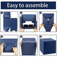 Navy Blue Card Box With Slot 9.05 Inch Receiving Holder Wedding Baby Shower