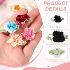 20 Pcs Ribbon Flowers, 1.2 in Fabric Flowers Satin Ribbon, White/Black
