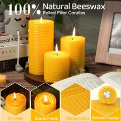 Makalone 3 Pack Natural Beeswax Pillar Candles2.8X4In Handmade Beeswax Rolled