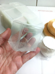 Clear Cube Party Favor Boxes. 60 piece box, tie, + tag. Birthday, wedding, baby