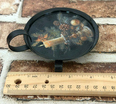 VINTAGE BLACK METAL WALKING CANDLE HOLDER W/ FINGER LOOP + FLAMELESS CANDLE