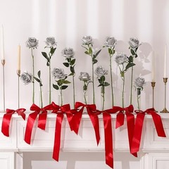12PCS Artificial Silk Flowers Realistic Roses Bouquet 12Pcs Flowers Silver