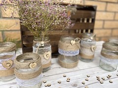 Rustic Wedding Jars Mixed Glass Table Centrepiece Love Heart Hessian Vintage X7