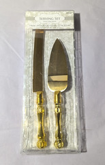 AMSCAN GOLD WEDDING / ANNIVERSARY CAKE SERVER / KNIFE SET – NEW