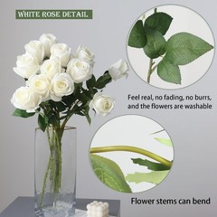 Buart Artificial Silk Flowers Real Touch Realistic Roses Bouquet Long Stem fo…
