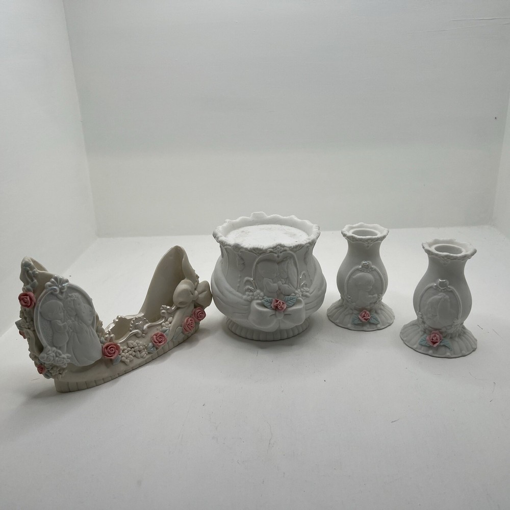 Forever True Precious Moments Enesco Wedding Unity Candle Set white pink set 4