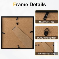 8×8 Picture Frame Set of 6,Black Photo Frame for 8×8 Without Mat,Thin Border …