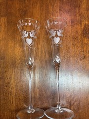 Wedding Toasting Fluted Champagne Glasses Lovebird And Hearts