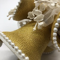 Vintage 60s Wedding Cake Topper Coast Novelty Co Bells Flowers Tulle Gold 6 inch