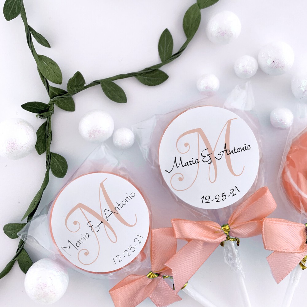 24 Personalized Wedding Favor Labels Stickers Monogram Glossy Finish