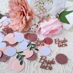 Rose Gold Glitter Wedding Table Confetti, Greenery Eucalyptus Confetti, Bridal S