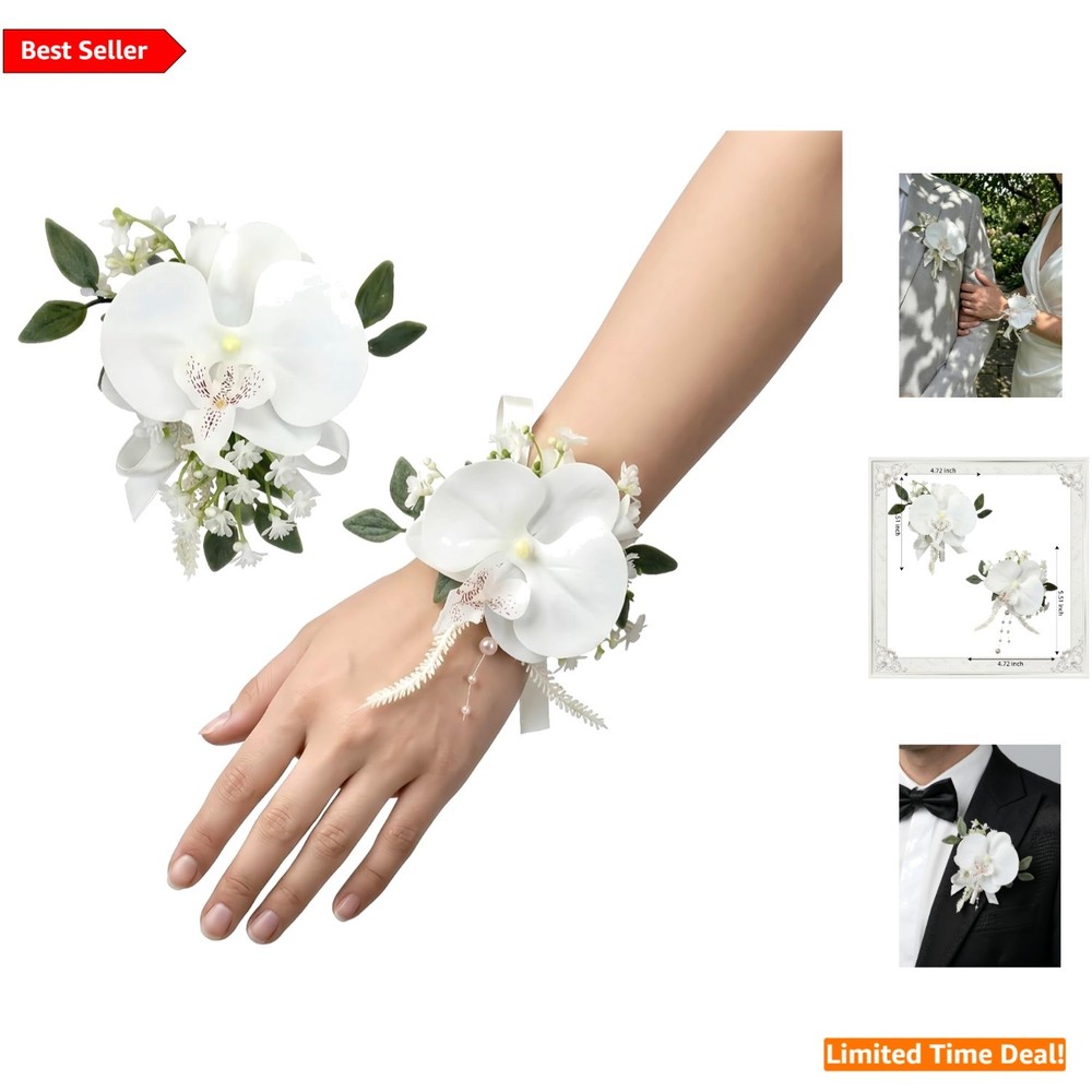 White Floral Boutonniere and Wrist Corsage Kit – Perfect for Formal Events