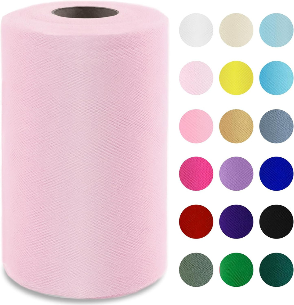 Soft Pink Tulle Fabric Roll 6″ by 100 Yards (300 Ft) Soft Tulle Spool for DIY Cr