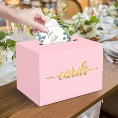 Light Pink and Gold Foil Card Box For Wedding Birthday Party Gift Box