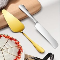Wedding Cake Knife and Server Set, 2Pcs Stainless Steel Cake Cutting Set, Silver