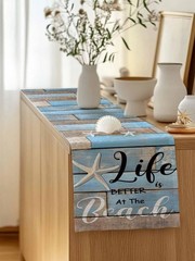 Ocean Coastal Starfish Decorative Table Runner 13x70inch, Linen Textured Tabl…