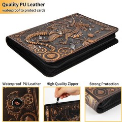 Card Binder 9 Pocket, 3D PU Leather Album with Zipper, 360 Side Loading Pocke…