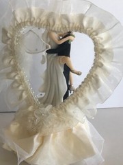 Western Honeymoon Night, Pearl, Heart Ivory and Silver Cake Top