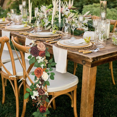 Set of 6 Burnt Orange Wedding Aisle Chair Bows with Artificial Flowers