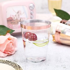 CLEAR ROSE GOLD RIM 9 oz Disposable Plastic Cups Wedding Party Tableware Sale