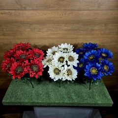 Artificial RED,WHITE,and BLUE SUNFLOWER BUSHES, SILK FLORAL CRAFT SUPPLY Set/3