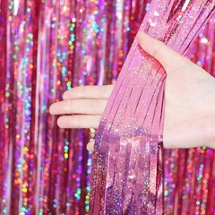Voircoloria 2 Pack Laser Pink Tinsel 39.4″W x 78.7″L (Pack of 2),