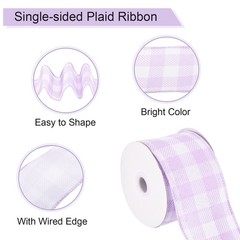 Plaid Check Ribbon, 2.5 Inch x 10 Yards Gingham Ribbon, Lavender Purple