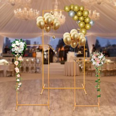 3-Piece Gold Freestanding Backdrop Stands Rectangular Balloon Frame for Wedding