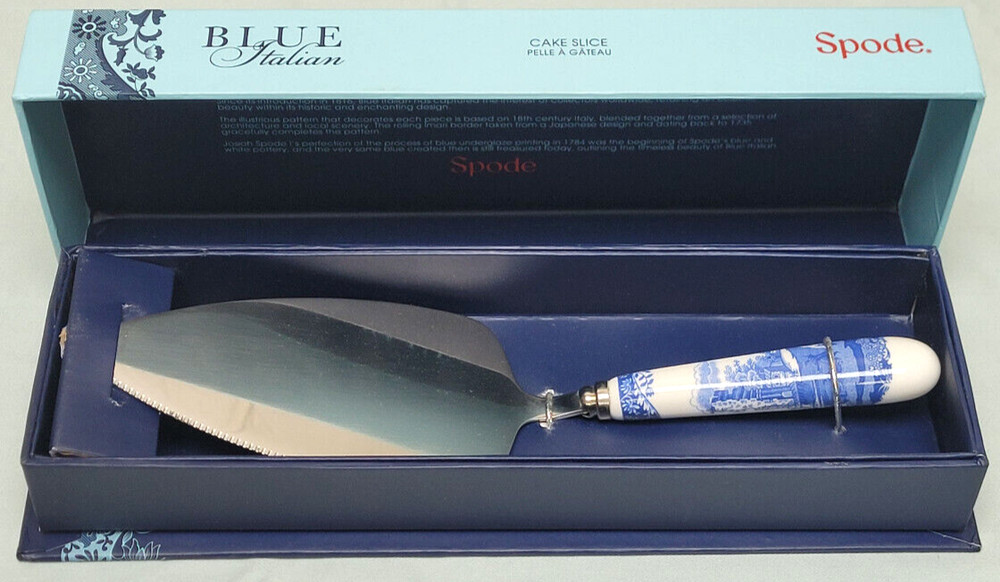 Spode Blue Italian Cake Slice Server Knife Stainless with Porcelain Handle 10″