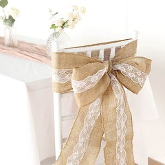 5″ x 108″ Natural Burlap Chair Sash with White Lace Party Events Decorations